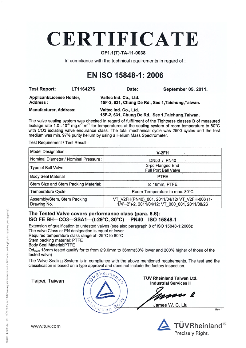 Valtec_ISO 15848-1 Certificate (V-2FH)